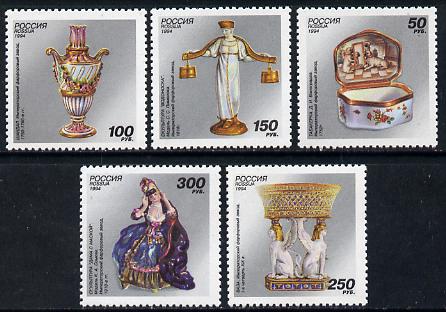 Russia 1994 Porcelain set of 5 unmounted mint, SG 6495-99, Mi 397-401, stamps on , stamps on  stamps on pottery, stamps on  stamps on ceramics