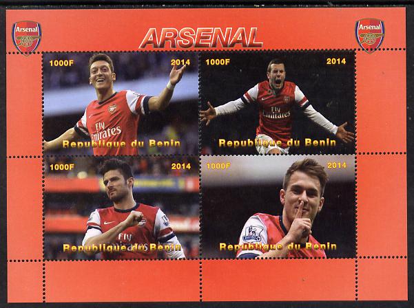 Benin 2014 Arsenal perf sheetlet containing 4 values unmounted mint. Note this item is privately produced and is offered purely on its thematic appeal, stamps on , stamps on  stamps on football