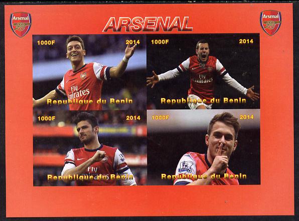 Benin 2014 Arsenal imperf sheetlet containing 4 values unmounted mint. Note this item is privately produced and is offered purely on its thematic appeal, stamps on , stamps on  stamps on football