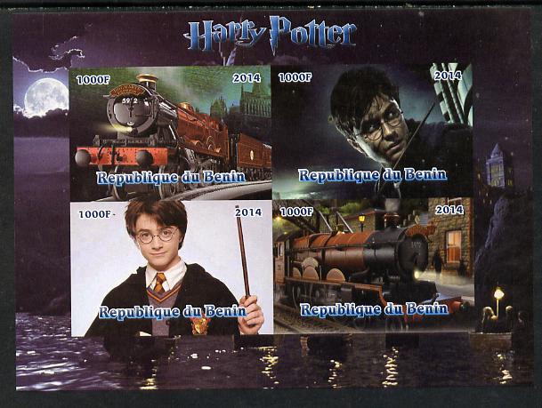 Benin 2014 Harry Potter #2 imperf sheetlet containing 4 values unmounted mint. Note this item is privately produced and is offered purely on its thematic appeal, stamps on , stamps on  stamps on personalities, stamps on  stamps on entertainments, stamps on  stamps on films, stamps on  stamps on cinema, stamps on  stamps on fantasy, stamps on  stamps on movies, stamps on  stamps on railways, stamps on  stamps on 