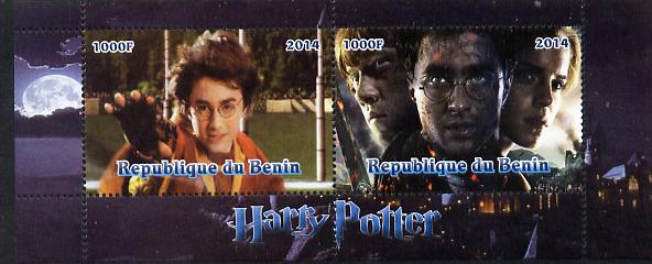 Benin 2014 Harry Potter #4 perf sheetlet containing 2 values unmounted mint. Note this item is privately produced and is offered purely on its thematic appeal, stamps on , stamps on  stamps on personalities, stamps on  stamps on entertainments, stamps on  stamps on films, stamps on  stamps on cinema, stamps on  stamps on fantasy, stamps on  stamps on movies, stamps on  stamps on 