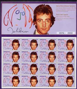 Azerbaijan 1995 Rock & Roll Legends (John Lennon) sheetlet containing 16 x 500m unmounted mint, stamps on , stamps on  stamps on personalities     music, stamps on  stamps on beatles, stamps on  stamps on pops    entertainments