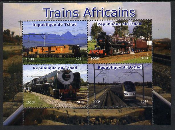 Chad 2014 African Trains perf sheetlet containing 4 values unmounted mint. Note this item is privately produced and is offered purely on its thematic appeal. . , stamps on , stamps on  stamps on railways