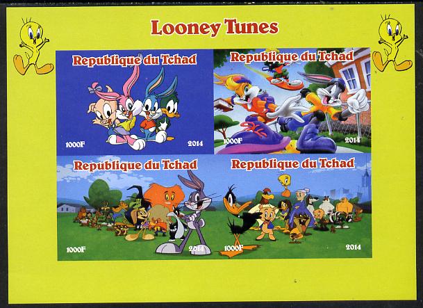 Chad 2014 Looney Tunes imperf sheetlet containing 4 values unmounted mint. Note this item is privately produced and is offered purely on its thematic appeal. . , stamps on , stamps on  stamps on films, stamps on  stamps on movies, stamps on  stamps on cartoons, stamps on  stamps on cinema