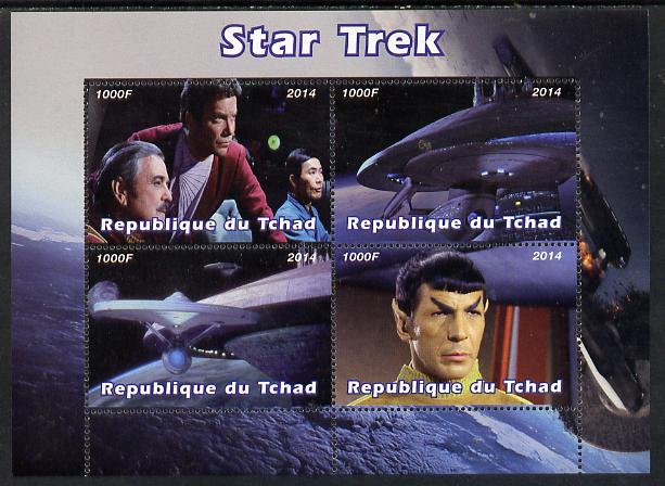 Chad 2014 Star Trek perf sheetlet containing 4 values unmounted mint. Note this item is privately produced and is offered purely on its thematic appeal. . , stamps on sci-fi, stamps on films, stamps on  tv , stamps on films, stamps on cinema, stamps on movies