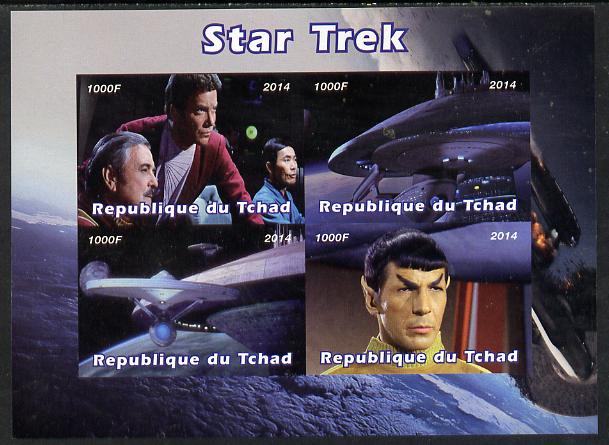 Chad 2014 Star Trek perf sheetlet containing 4 values unmounted mint. Note this item is privately produced and is offered purely on its thematic appeal. . , stamps on sci-fi, stamps on films, stamps on  tv , stamps on films, stamps on cinema, stamps on movies