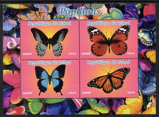 Chad 2014 Butterflies #3 perf sheetlet containing 4 values unmounted mint. Note this item is privately produced and is offered purely on its thematic appeal. . , stamps on butterflies