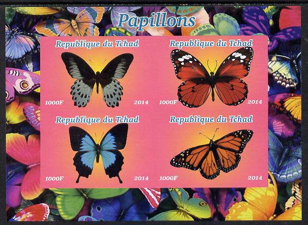 Chad 2014 Butterflies #3 imperf sheetlet containing 4 values unmounted mint. Note this item is privately produced and is offered purely on its thematic appeal. . , stamps on butterflies