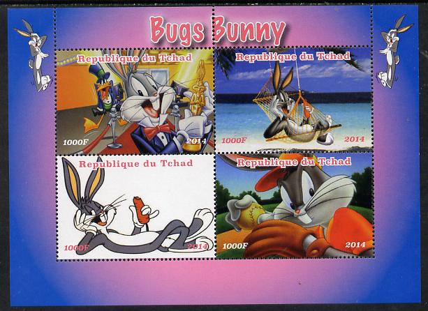 Chad 2014 Bugs Bunny #1 perf sheetlet containing 4 values unmounted mint. Note this item is privately produced and is offered purely on its thematic appeal. . , stamps on films, stamps on movies, stamps on cartoons, stamps on entertainments