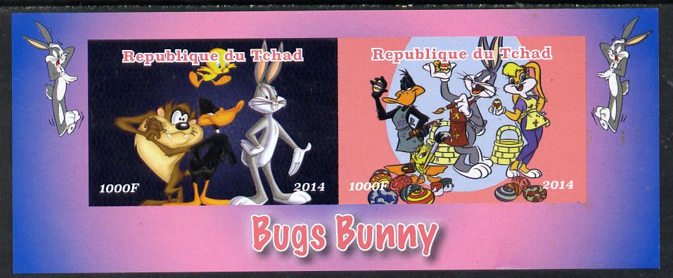 Chad 2014 Bugs Bunny #2 imperf sheetlet containing 2 values unmounted mint. Note this item is privately produced and is offered purely on its thematic appeal. . , stamps on , stamps on  stamps on films, stamps on  stamps on movies, stamps on  stamps on cartoons, stamps on  stamps on entertainments