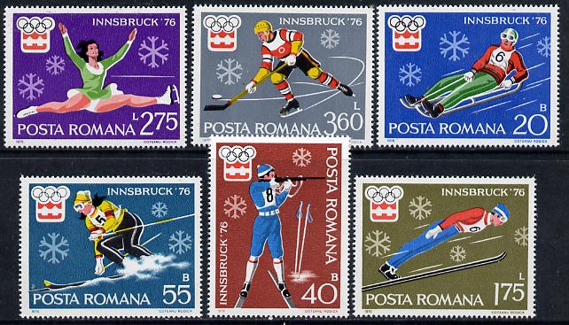 Rumania 1976 Innsbruck Winter Olympics set of 6, Mi 3312-17, stamps on olympics    sport    skiing    ice hockey    rifle shooting