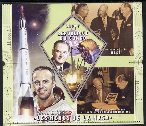 Congo 2014 Heroes of NASA - Keith Glennan perf sheetlet containing 4 values unmounted mint, stamps on space, stamps on personalities, stamps on rockets, stamps on satellites