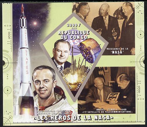 Congo 2014 Heroes of NASA - Keith Glennan imperf sheetlet containing 4 values unmounted mint, stamps on space, stamps on personalities, stamps on rockets, stamps on satellites