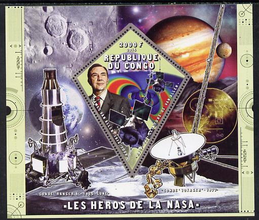 Congo 2014 Heroes of NASA - James Van Allen perf sheetlet containing 4 values unmounted mint, stamps on space, stamps on personalities, stamps on rockets, stamps on satellites