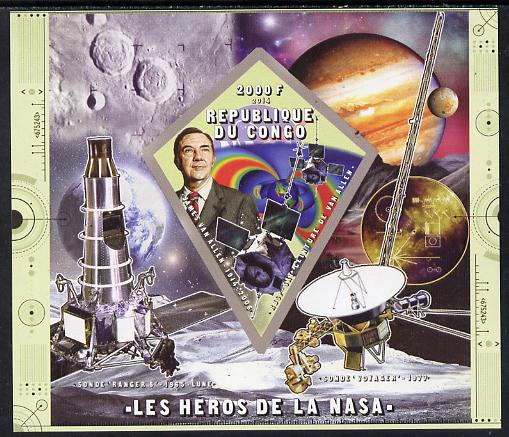 Congo 2014 Heroes of NASA - James Van Allen imperf sheetlet containing 4 values unmounted mint, stamps on space, stamps on personalities, stamps on rockets, stamps on satellites