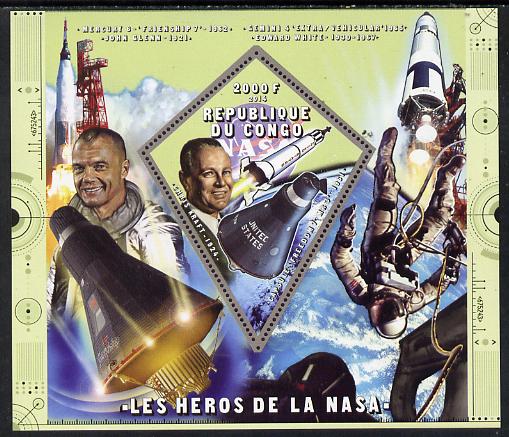 Congo 2014 Heroes of NASA - Chris Kraft perf sheetlet containing 4 values unmounted mint, stamps on space, stamps on personalities, stamps on rockets, stamps on satellites
