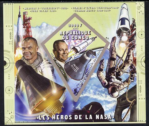 Congo 2014 Heroes of NASA - Chris Kraft imperf sheetlet containing 4 values unmounted mint, stamps on space, stamps on personalities, stamps on rockets, stamps on satellites