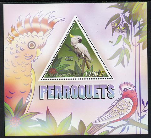 Djibouti 2014 Parrots perf s/sheet containing one triangular-shaped value unmounted mint , stamps on birds, stamps on parrots, stamps on shaped, stamps on triangular