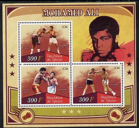 Djibouti 2014 Mohamed Ali perf sheetlet containing 3 values unmounted mint , stamps on , stamps on  stamps on personalities, stamps on  stamps on boxing, stamps on  stamps on  ali , stamps on  stamps on 