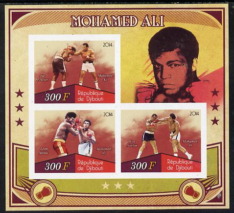 Djibouti 2014 Mohamed Ali imperf sheetlet containing 3 values unmounted mint , stamps on , stamps on  stamps on personalities, stamps on  stamps on boxing, stamps on  stamps on  ali , stamps on  stamps on 