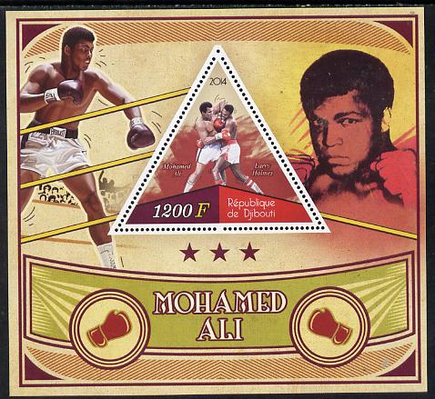 Djibouti 2014 Mohamed Ali perf s/sheet containing one triangular-shaped value unmounted mint , stamps on personalities, stamps on boxing, stamps on  ali , stamps on shaped, stamps on triangular