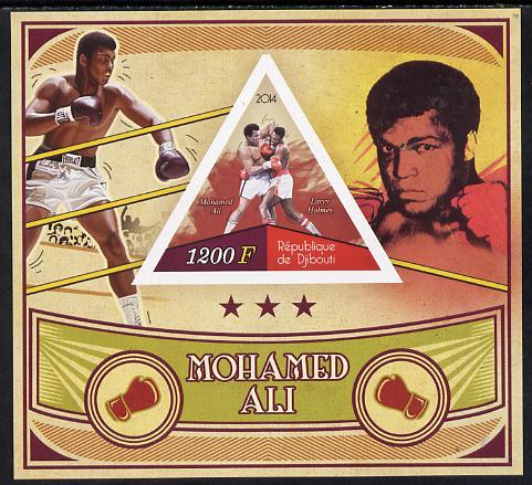 Djibouti 2014 Mohamed Ali imperf s/sheet containing one triangular-shaped value unmounted mint , stamps on personalities, stamps on boxing, stamps on  ali , stamps on shaped, stamps on triangular
