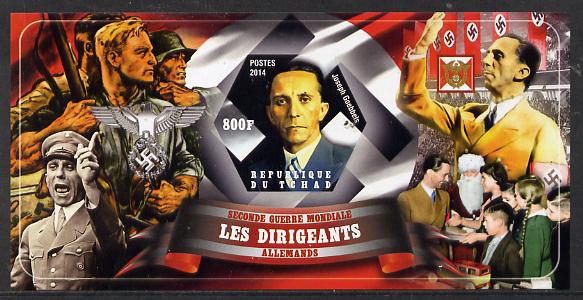 Chad 2014 Leaders in WW2 - Germany - Joseph Goebbels imperf s/sheet containing one hexagonal shaped value unmounted mint, stamps on , stamps on  stamps on personalities, stamps on  stamps on  ww2 , stamps on  stamps on shaped, stamps on  stamps on militaria