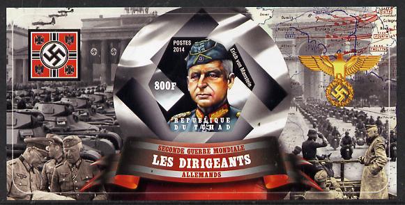 Chad 2014 Leaders in WW2 - Germany - Erich von Manstein imperf s/sheet containing one hexagonal shaped value unmounted mint, stamps on personalities, stamps on  ww2 , stamps on shaped, stamps on militaria