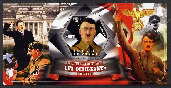 Chad 2014 Leaders in WW2 - Germany - Adolf Hitler perf s/sheet containing one hexagonal shaped value unmounted mint, stamps on personalities, stamps on  ww2 , stamps on shaped, stamps on hitler, stamps on militaria  , stamps on dictators.
