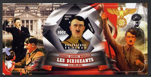 Chad 2014 Leaders in WW2 - Germany - Adolf Hitler imperf s/sheet containing one hexagonal shaped value unmounted mint, stamps on , stamps on  stamps on personalities, stamps on  stamps on  ww2 , stamps on  stamps on shaped, stamps on  stamps on hitler, stamps on  stamps on militaria  , stamps on  stamps on dictators.