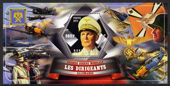 Chad 2014 Leaders in WW2 - Germany - Hermann Goering perf s/sheet containing one hexagonal shaped value unmounted mint, stamps on personalities, stamps on  ww2 , stamps on shaped, stamps on aviation, stamps on militaria