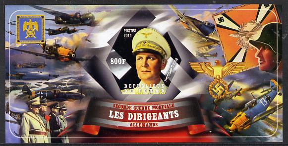 Chad 2014 Leaders in WW2 - Germany - Hermann Goering imperf s/sheet containing one hexagonal shaped value unmounted mint, stamps on personalities, stamps on  ww2 , stamps on shaped, stamps on aviation, stamps on militaria