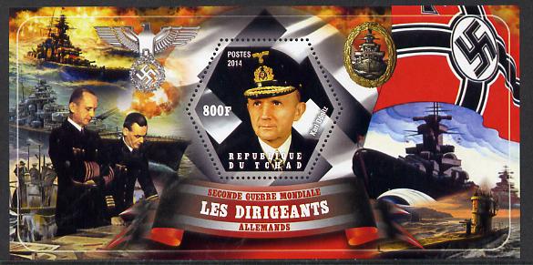 Chad 2014 Leaders in WW2 - Germany - Karl Donitz perf s/sheet containing one hexagonal shaped value unmounted mint, stamps on personalities, stamps on  ww2 , stamps on shaped, stamps on ships, stamps on submarines, stamps on militaria