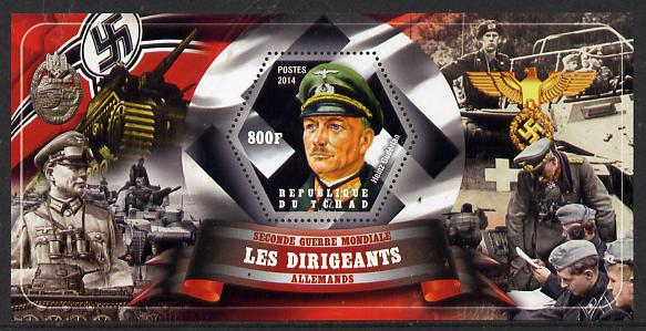 Chad 2014 Leaders in WW2 - Germany - Heinz Guderian perf s/sheet containing one hexagonal shaped value unmounted mint, stamps on personalities, stamps on  ww2 , stamps on shaped, stamps on militaria