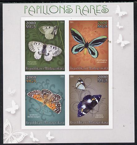 Madagascar 2014 Rare Butterflies imperf sheetlet containing 4 values unmounted mint, stamps on butterflies