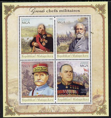 Madagascar 2014 Great Military Leaders perf sheetlet containing 4 values unmounted mint, stamps on personalities, stamps on militaria