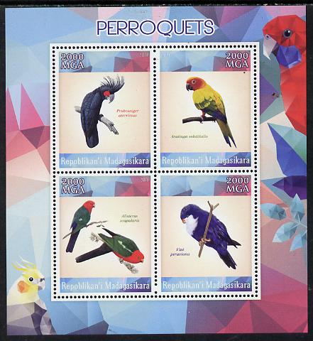 Madagascar 2014 Parrots perf sheetlet containing 4 values unmounted mint, stamps on birds, stamps on parrots