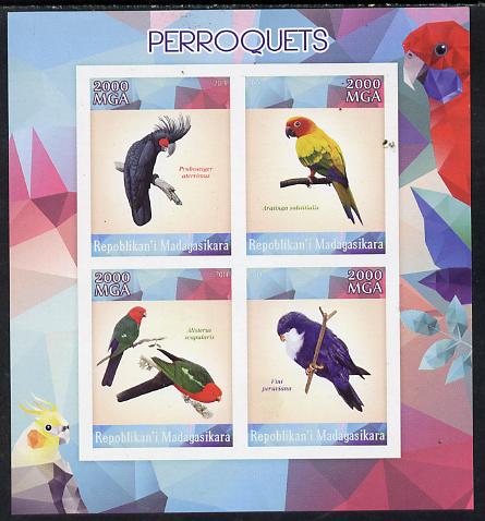 Madagascar 2014 Parrots imperf sheetlet containing 4 values unmounted mint, stamps on birds, stamps on parrots