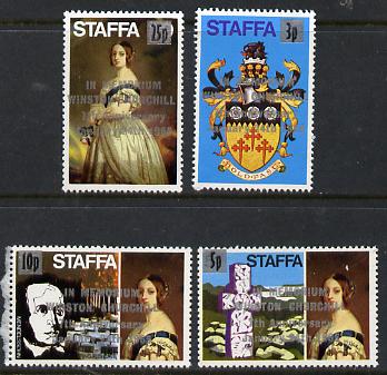 Staffa 1972 def set of 4 surcharged & opt'd in silver for Churchill Memorial, set of 4, unmounted mint, stamps on , stamps on  stamps on churchill    personalities 