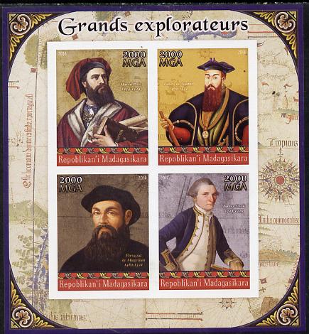 Madagascar 2014 Great Explorers imperf sheetlet containing 4 values unmounted mint, stamps on personalities, stamps on explorers, stamps on cook