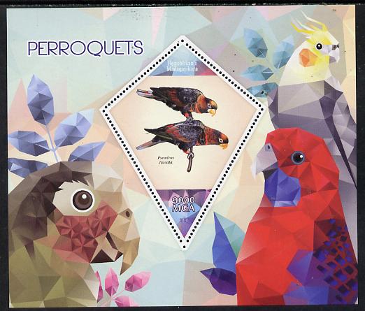 Madagascar 2014 Parrots perf deluxe sheet containing one diamond shaped value unmounted mint