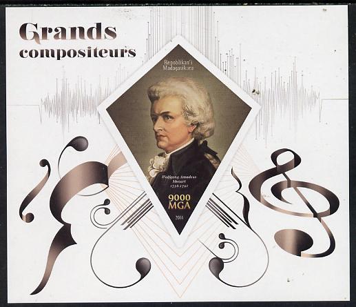 Madagascar 2014 Great Composers imperf sheetlet containing 4 values unmounted mint, stamps on personalities, stamps on music, stamps on composers, stamps on mozart, stamps on shaped, stamps on diamond