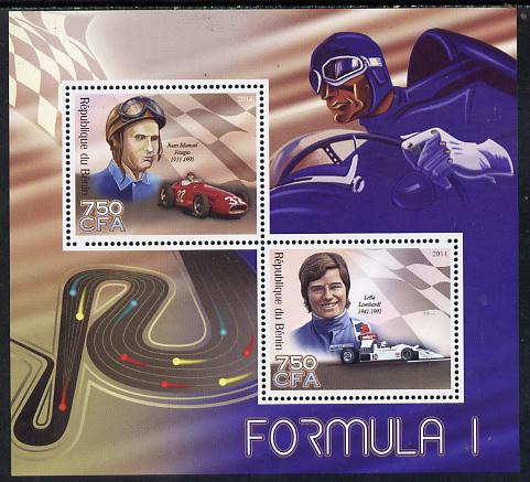 Benin 2014 Formula 1 perf sheetlet containing 2 values unmounted mint, stamps on , stamps on  stamps on cars, stamps on  stamps on  racing cars, stamps on  stamps on  f1 , stamps on  stamps on formula 1, stamps on  stamps on 