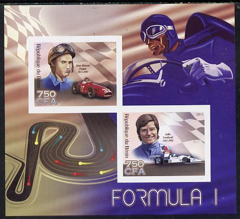 Benin 2014 Formula 1 imperf sheetlet containing 2 values unmounted mint, stamps on , stamps on  stamps on cars, stamps on  stamps on  racing cars, stamps on  stamps on  f1 , stamps on  stamps on formula 1, stamps on  stamps on 