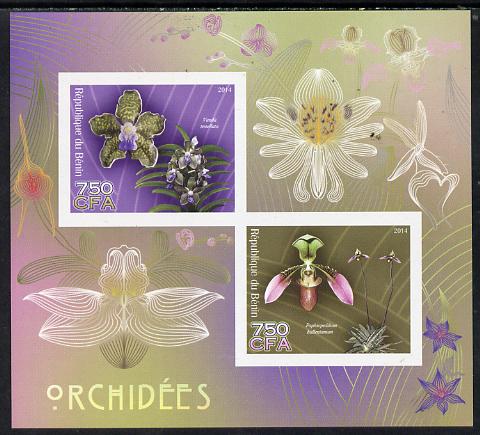 Benin 2014 Orchids imperf sheetlet containing 2 values unmounted mint, stamps on flowers, stamps on orchids