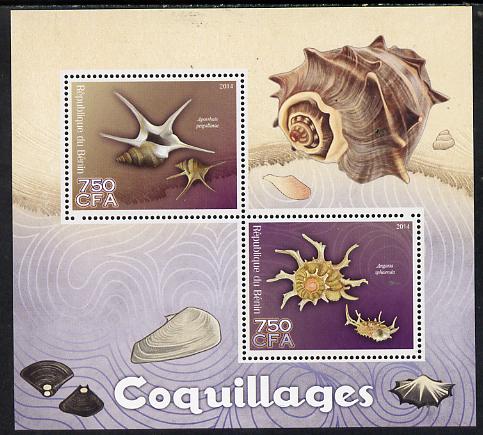 Benin 2014 Shells perf sheetlet containing 2 values unmounted mint, stamps on marine life, stamps on shells