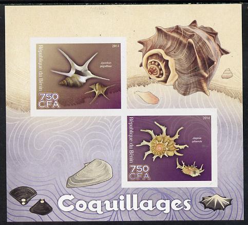 Benin 2014 Shells imperf sheetlet containing 2 values unmounted mint, stamps on marine life, stamps on shells