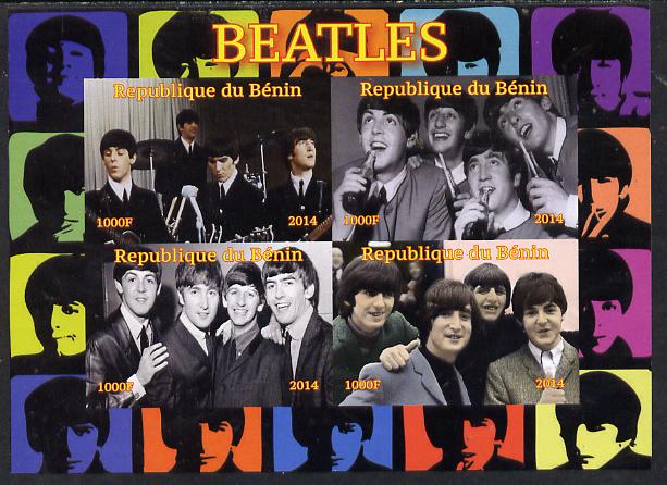 Benin 2014 The Beatles imperf sheetlet containing 4 values unmounted mint. Note this item is privately produced and is offered purely on its thematic appeal, stamps on , stamps on  stamps on personalities, stamps on  stamps on beatles, stamps on  stamps on music, stamps on  stamps on pops