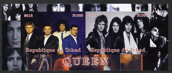 Chad 2014 Queen (pop group) imperf sheetlet containing 2 values unmounted mint. Note this item is privately produced and is offered purely on its thematic appeal. . , stamps on personalities, stamps on music, stamps on pops