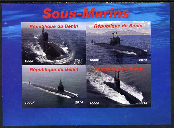 Benin 2014 Submarines imperf sheetlet containing 4 values unmounted mint. Note this item is privately produced and is offered purely on its thematic appeal, stamps on , stamps on  stamps on ships, stamps on  stamps on subs, stamps on  stamps on submarines